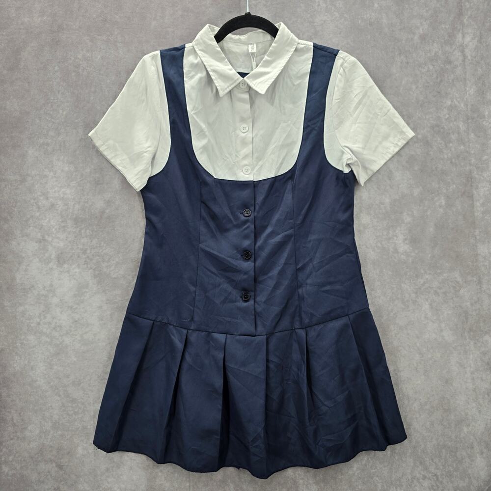 iEFiEL Blue White Short Sleeve Button Down Uniform‎ 3 in 1 Top Medium